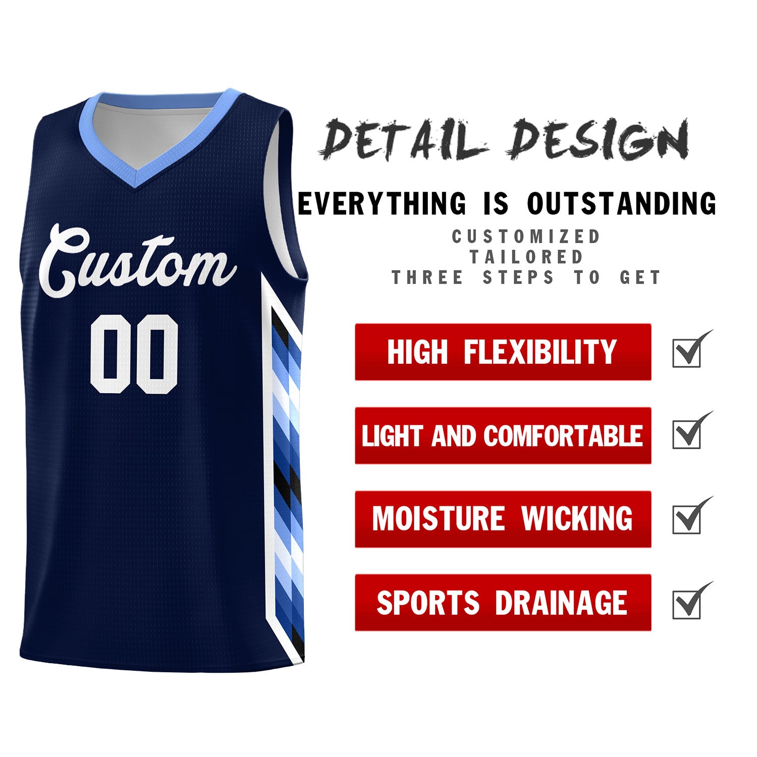 Custom Navy Mosaic Gradient Fashion Sports Uniform Basketball Jersey