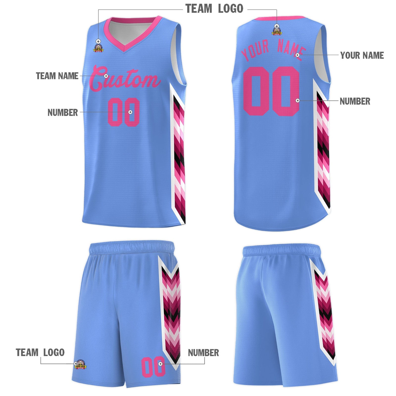 Custom Light Blue Mosaic Gradient Fashion Sports Uniform Basketball Jersey