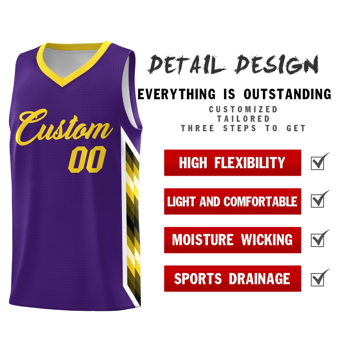 Custom Purple Mosaic Gradient Fashion Sports Uniform Basketball Jersey