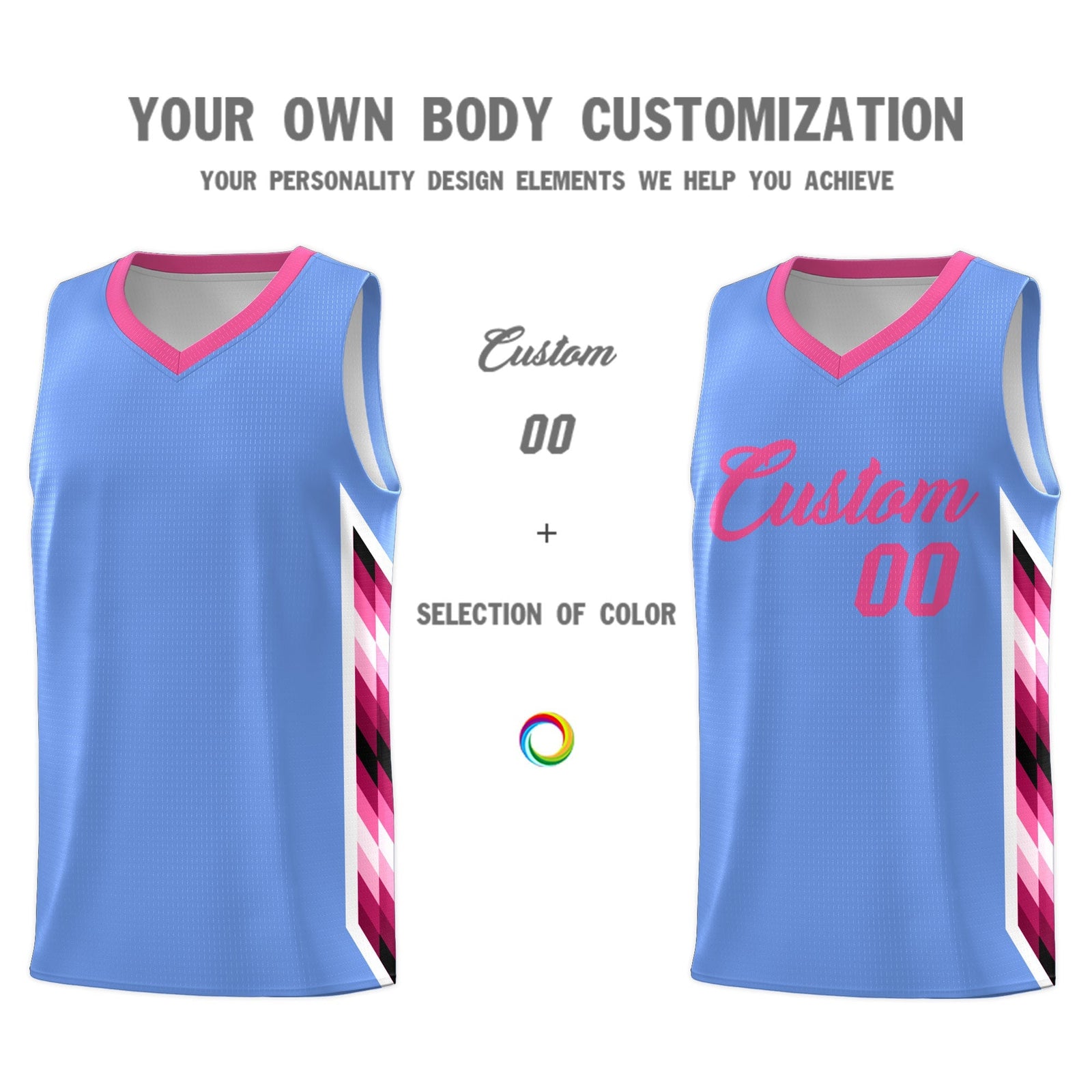 Custom Light Blue Mosaic Gradient Fashion Sports Uniform Basketball Jersey