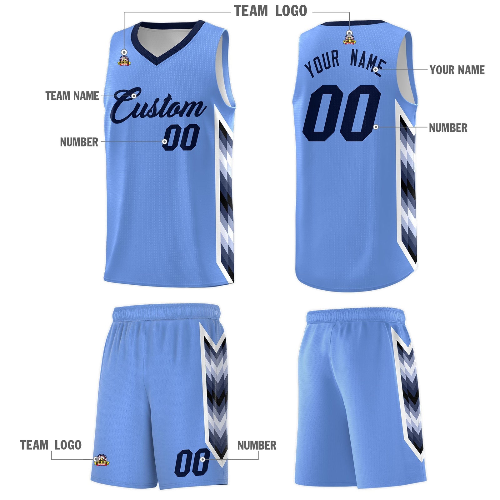 Custom Light Blue Mosaic Gradient Fashion Sports Uniform Basketball Jersey