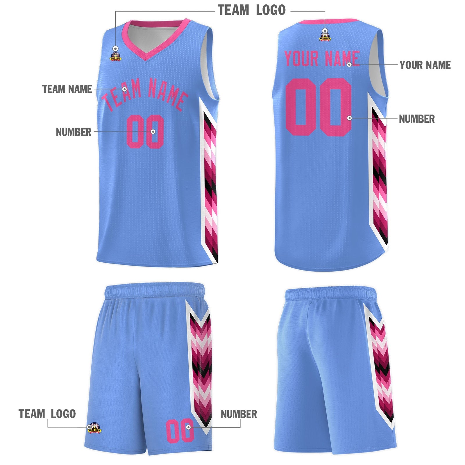 Custom Light Blue Mosaic Gradient Fashion Sports Uniform Basketball Jersey