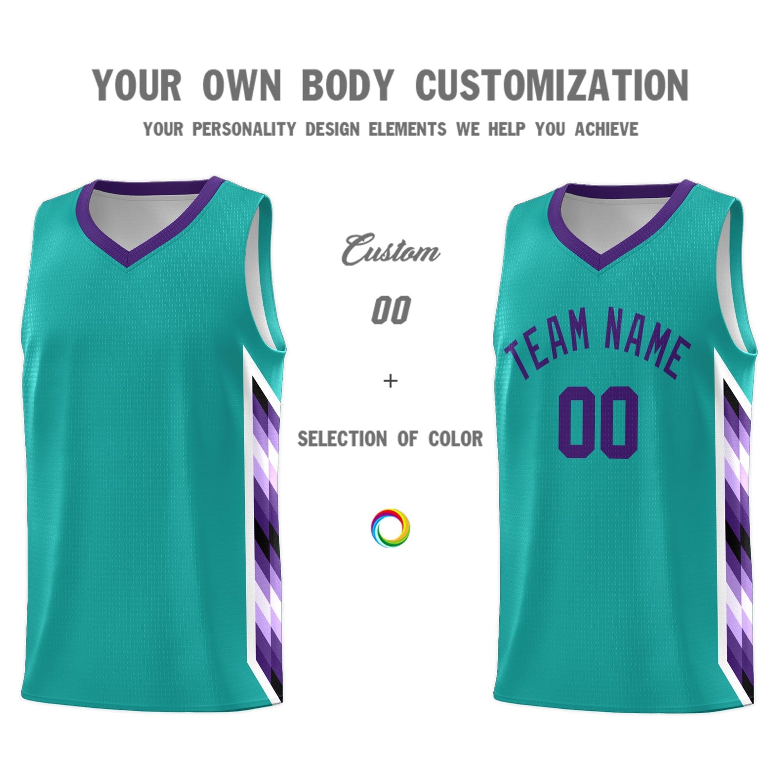 Custom Aqua Mosaic Gradient Fashion Sports Uniform Basketball Jersey