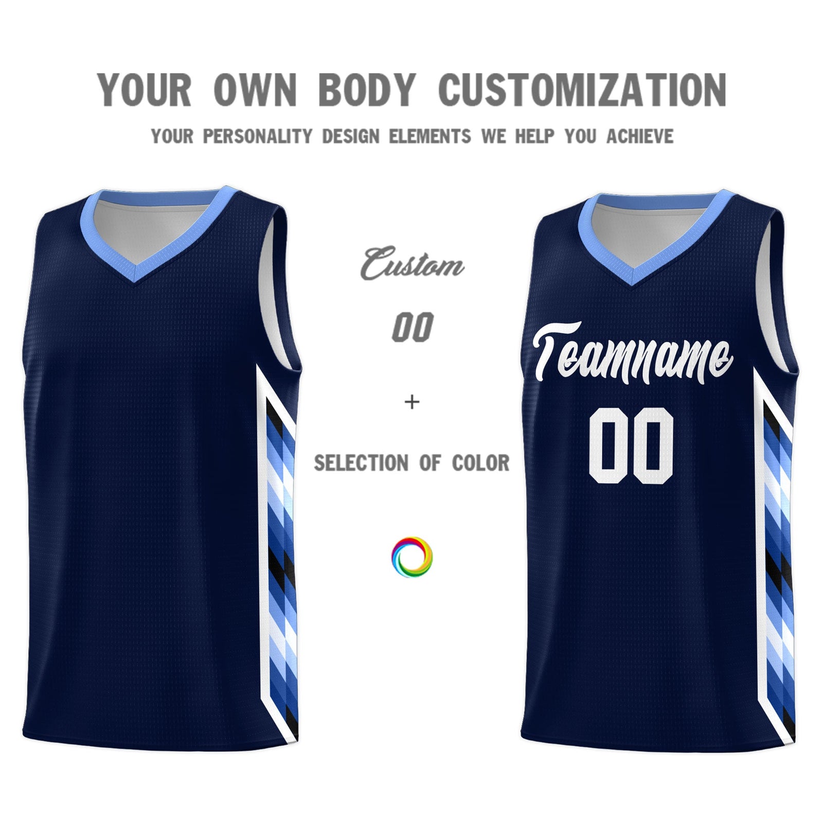 Custom Navy Mosaic Gradient Fashion Sports Uniform Basketball Jersey