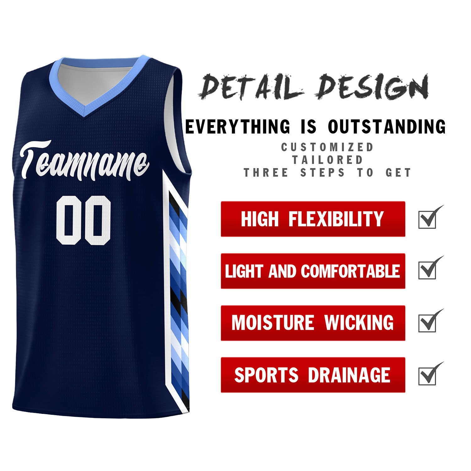 Custom Navy Mosaic Gradient Fashion Sports Uniform Basketball Jersey