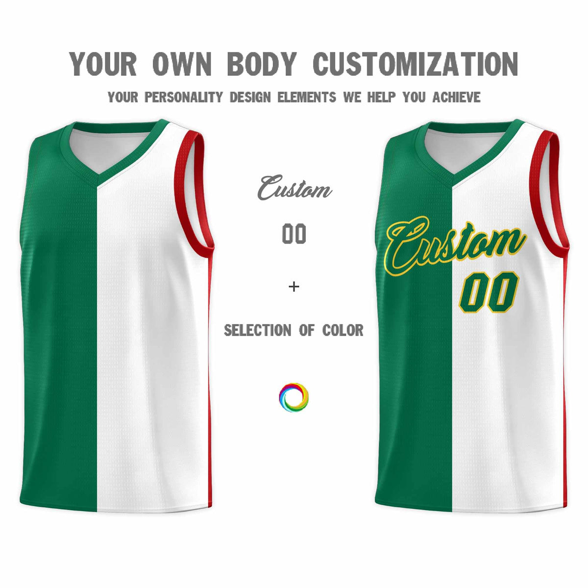 Custom White Kelly Green Red Mexican Colors Graffiti Patterns Lightweight Uniform Basketball Jersey