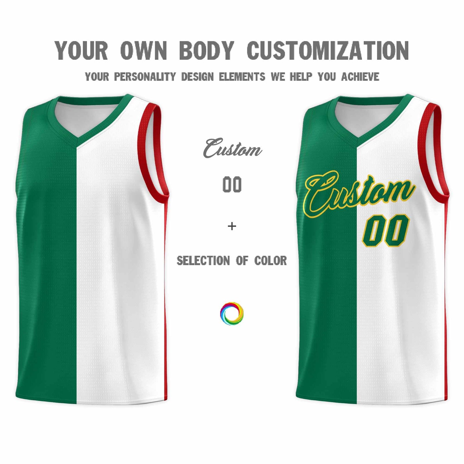 Custom White Kelly Green Red Mexican Colors Graffiti Patterns Lightweight Uniform Basketball Jersey