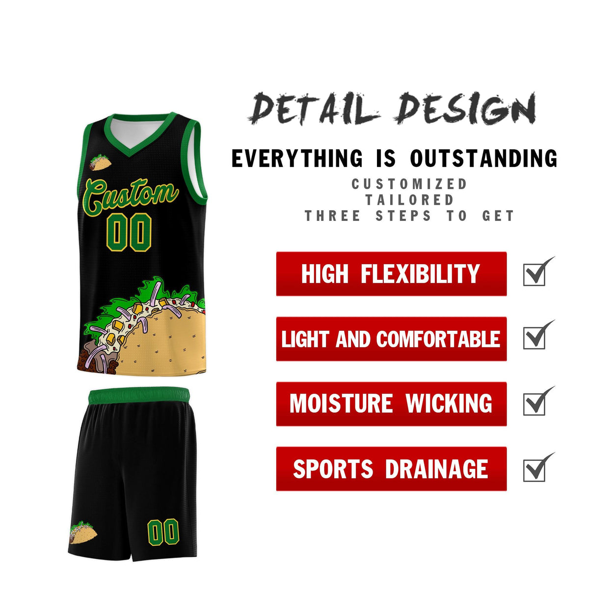 Custom Black Kelly Green Mexican Colors Graffiti Patterns Wrinkle-Resistant Uniform Basketball Jersey