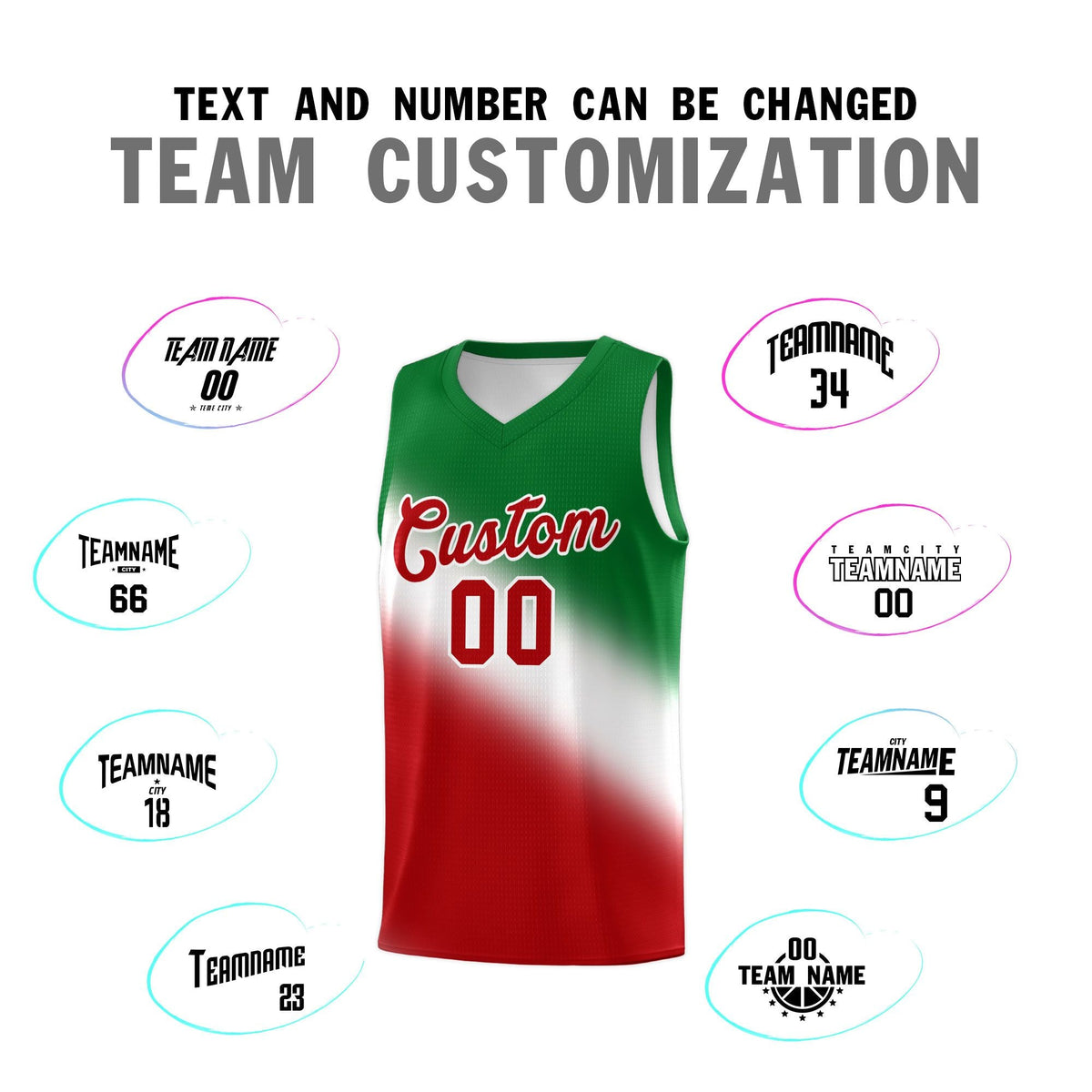Custom White Kelly Green Red Mexican Colors Graffiti Patterns Wrinkle-Resistant Uniform Basketball Jersey