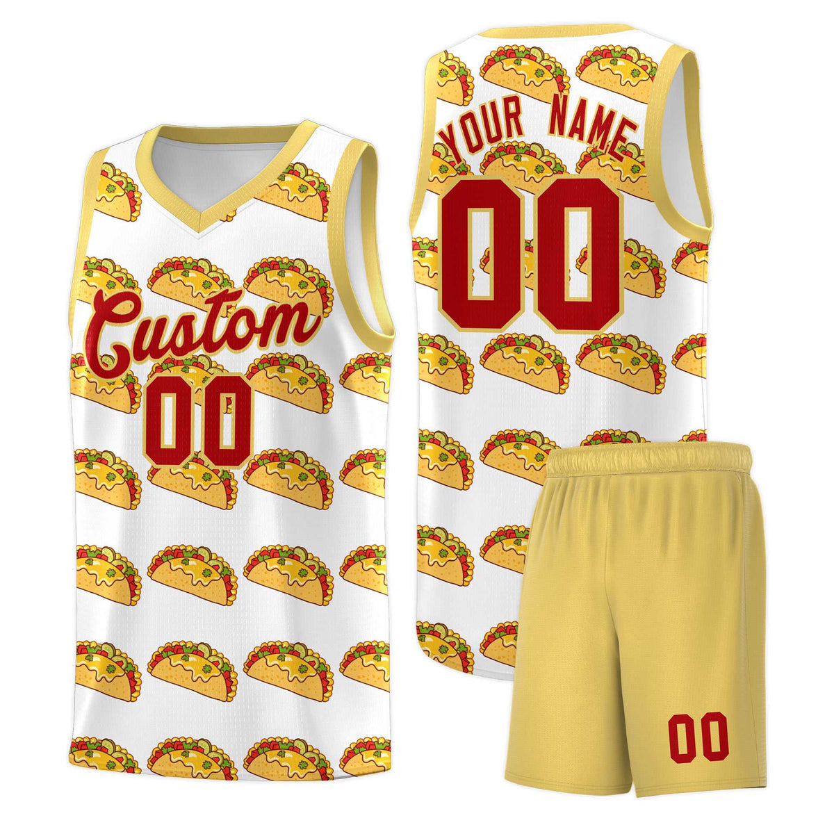 Custom White Khaki Mexican Colors Graffiti Patterns Drapable Uniform Basketball Jersey