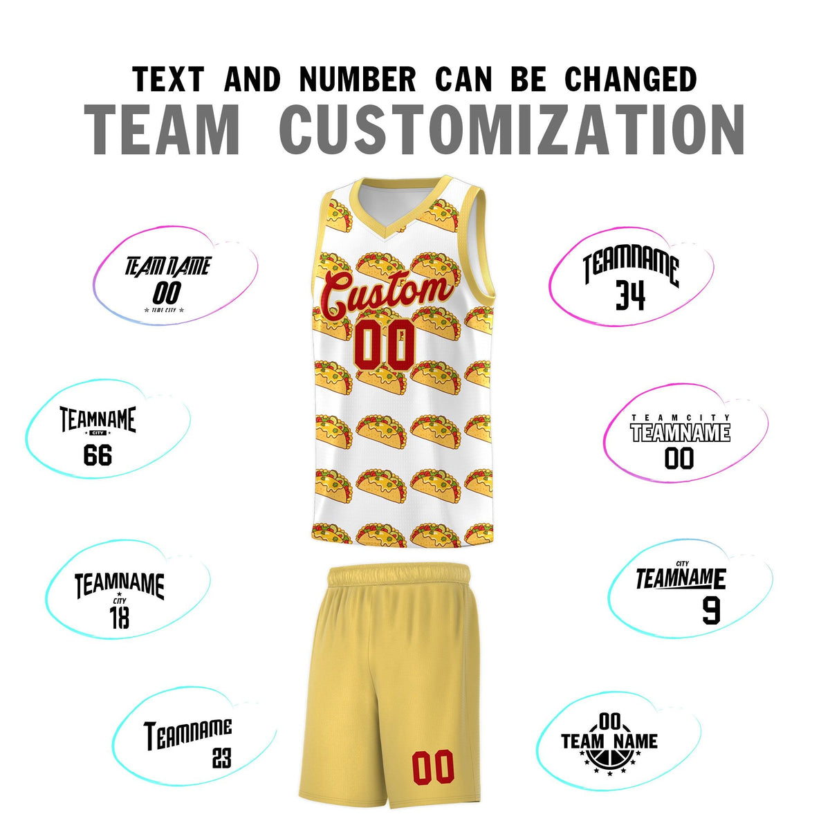 Custom White Khaki Mexican Colors Graffiti Patterns Drapable Uniform Basketball Jersey