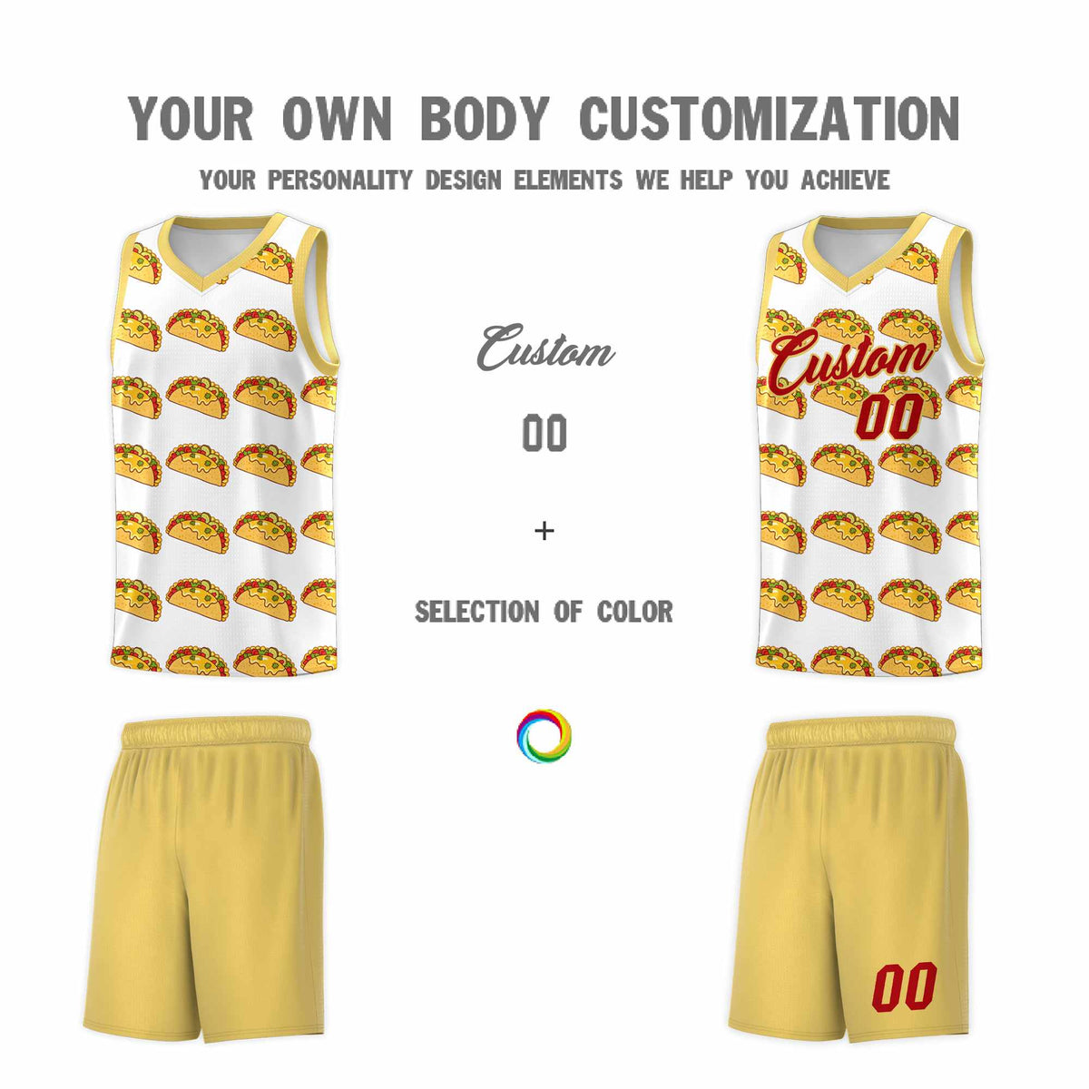 Custom White Khaki Mexican Colors Graffiti Patterns Drapable Uniform Basketball Jersey