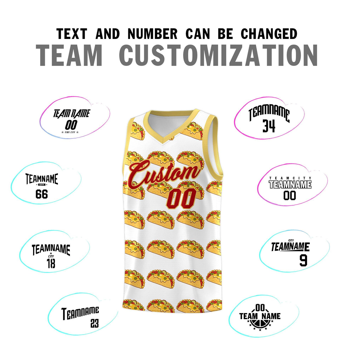 Custom White Khaki Mexican Colors Graffiti Patterns Drapable Uniform Basketball Jersey