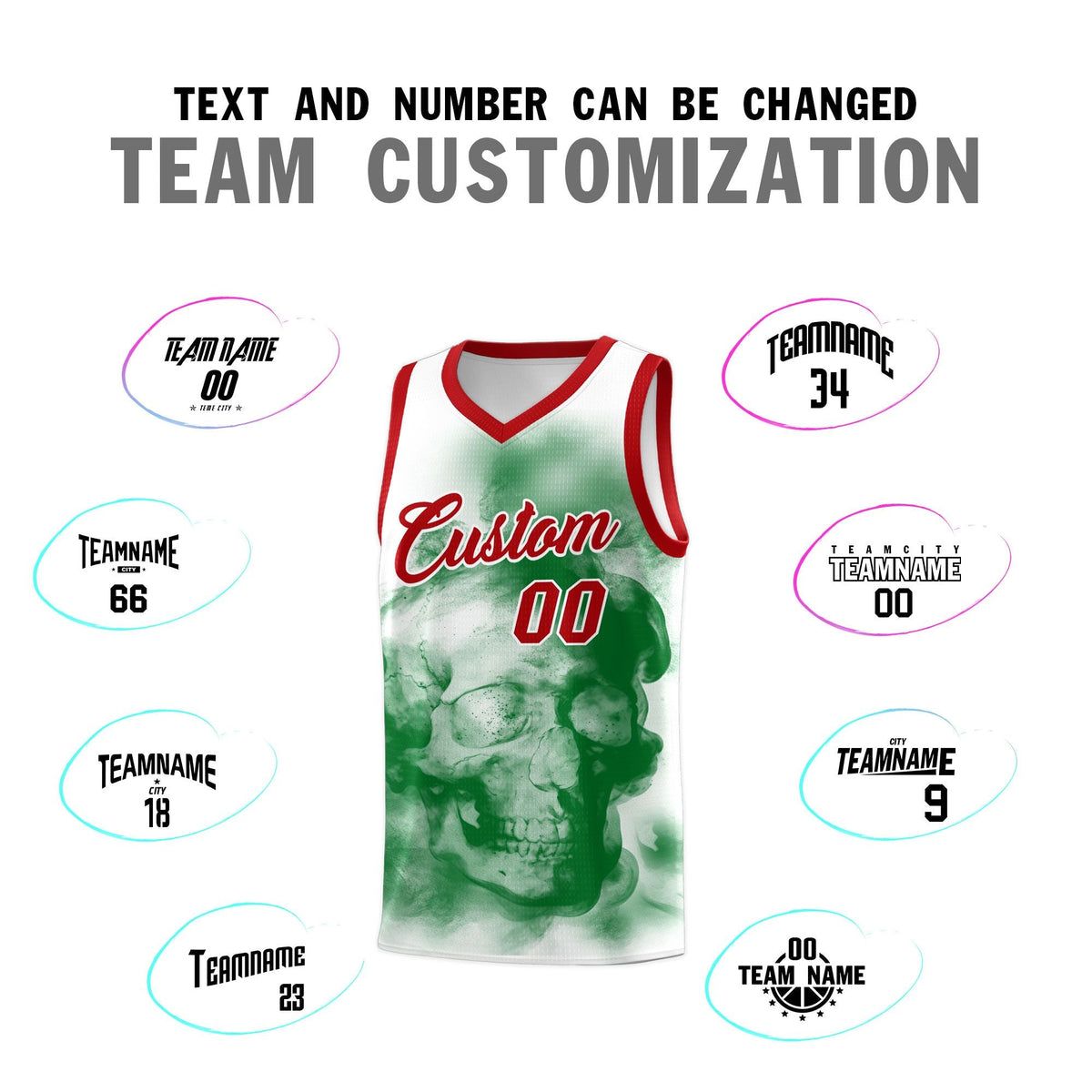 Custom White Red Kelly GreenMexican Colors Graffiti Patterns Wrinkle-Resistant Uniform Basketball Jersey