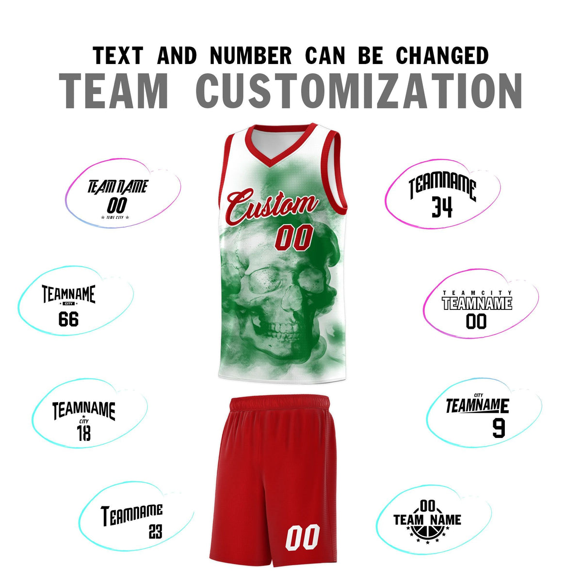 Custom White Red Kelly GreenMexican Colors Graffiti Patterns Wrinkle-Resistant Uniform Basketball Jersey