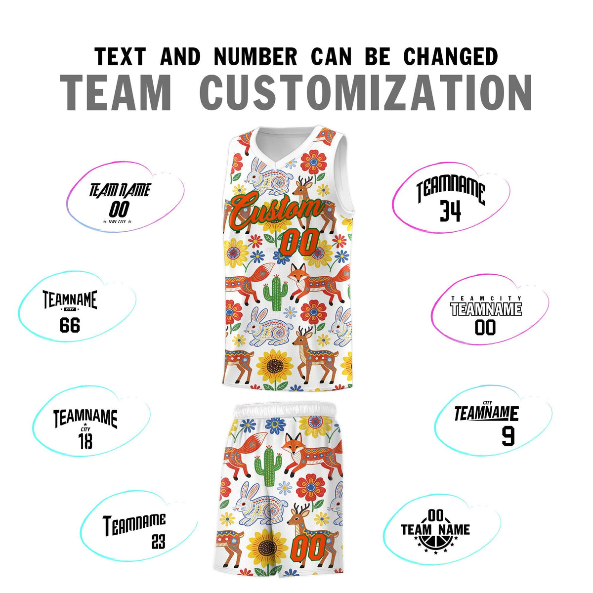 Custom White Chrysanthemum OrangeMexican Colors Graffiti Patterns Quick-Drying Uniform Basketball Jersey