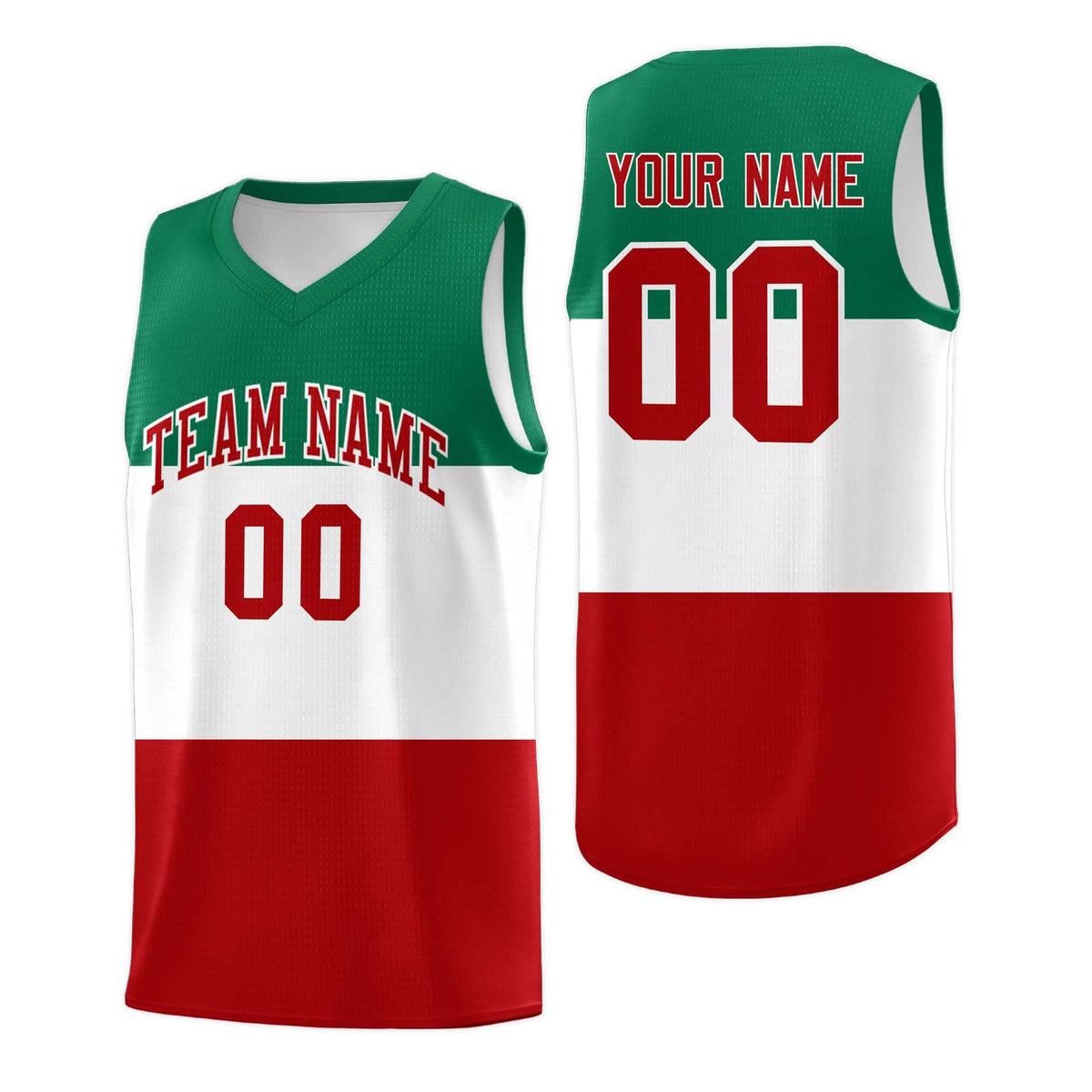 Custom White Kelly Green Red Mexican Colors Graffiti Patterns Drapable Uniform Basketball Jersey