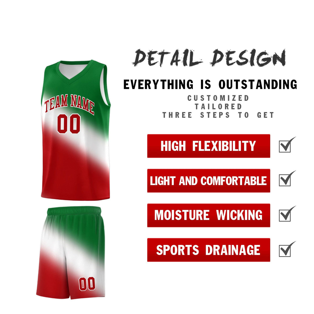 Custom White Kelly Green Red Mexican Colors Graffiti Patterns Wrinkle-Resistant Uniform Basketball Jersey