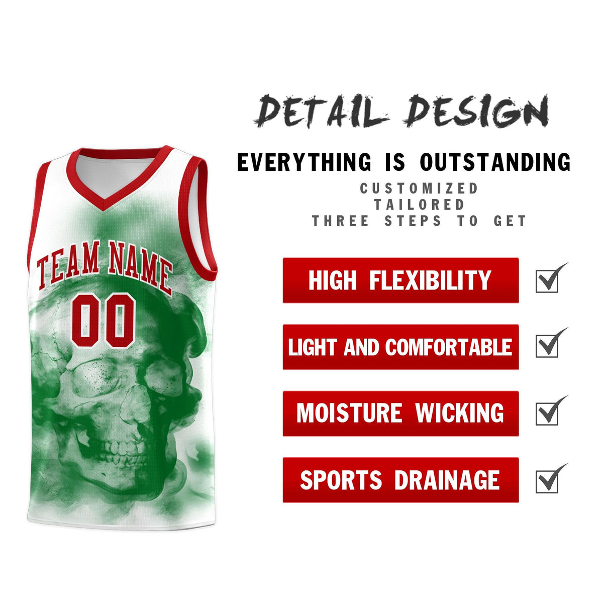 Custom White Red Kelly GreenMexican Colors Graffiti Patterns Wrinkle-Resistant Uniform Basketball Jersey