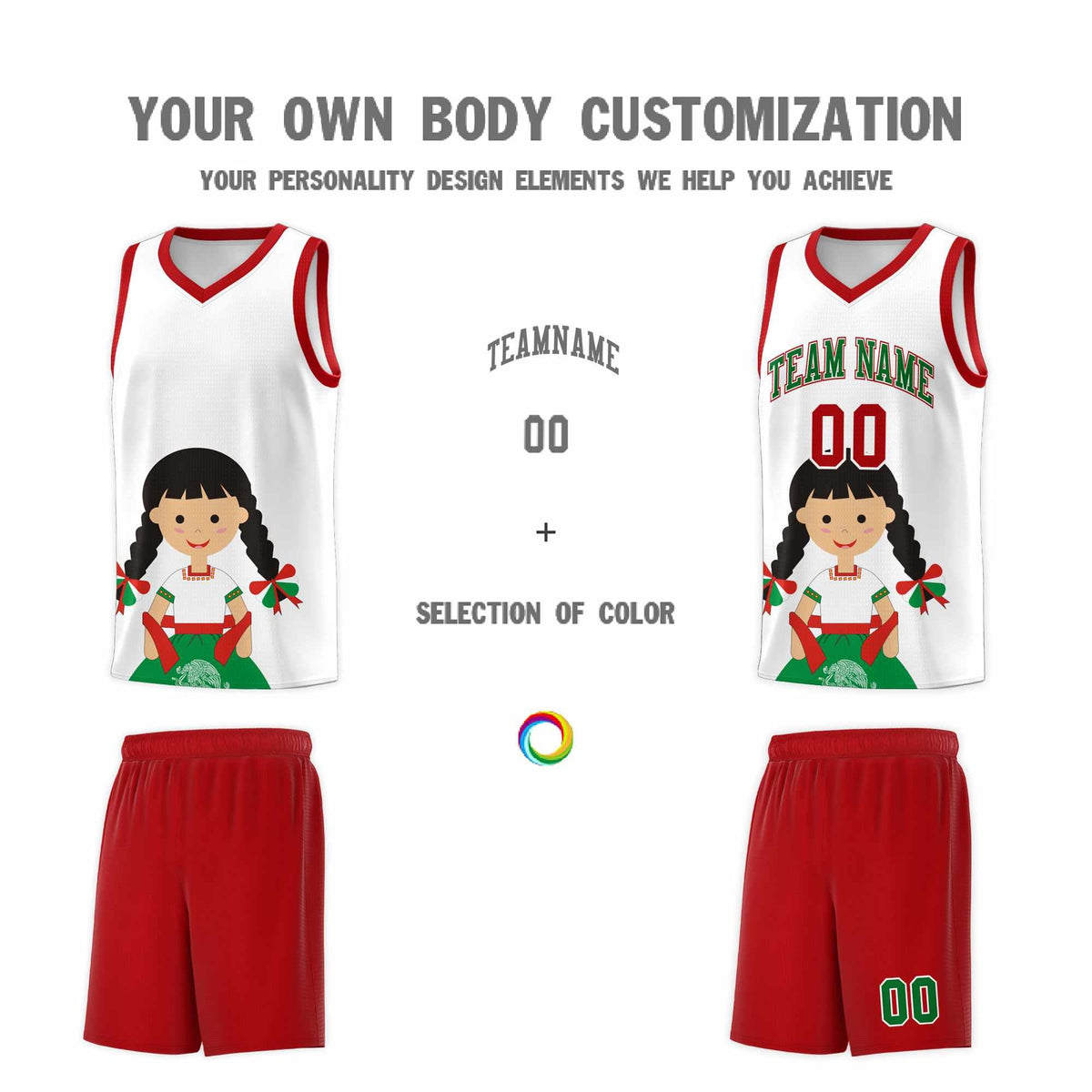 Custom White Red Mexican Colors Graffiti Patterns Sublimation Printing Uniform Basketball Jersey