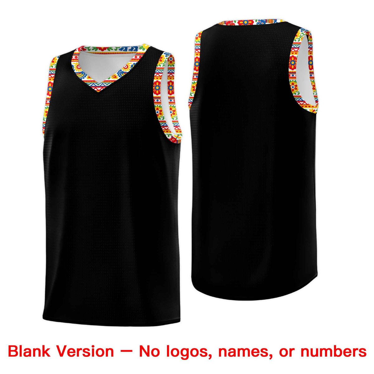 Custom Black Colorfulflower pattern Mexican Colors Graffiti Patterns Sublimation Printing Uniform Basketball Jersey