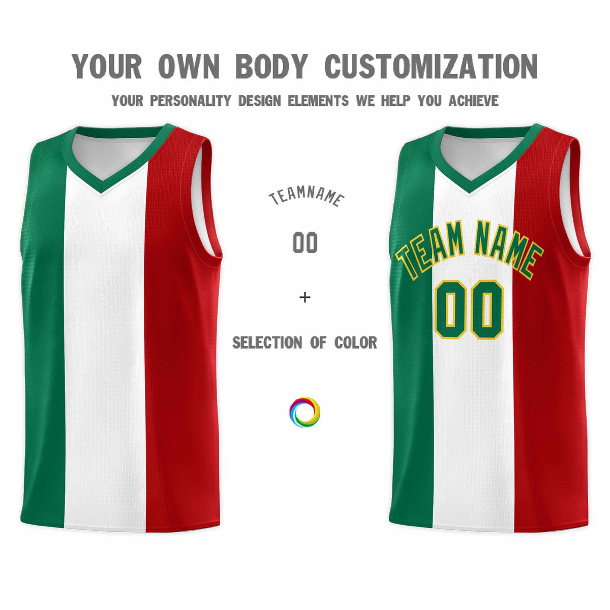 Custom White Kelly Green Red Mexican Colors Graffiti Patterns Breathable Uniform Basketball Jersey