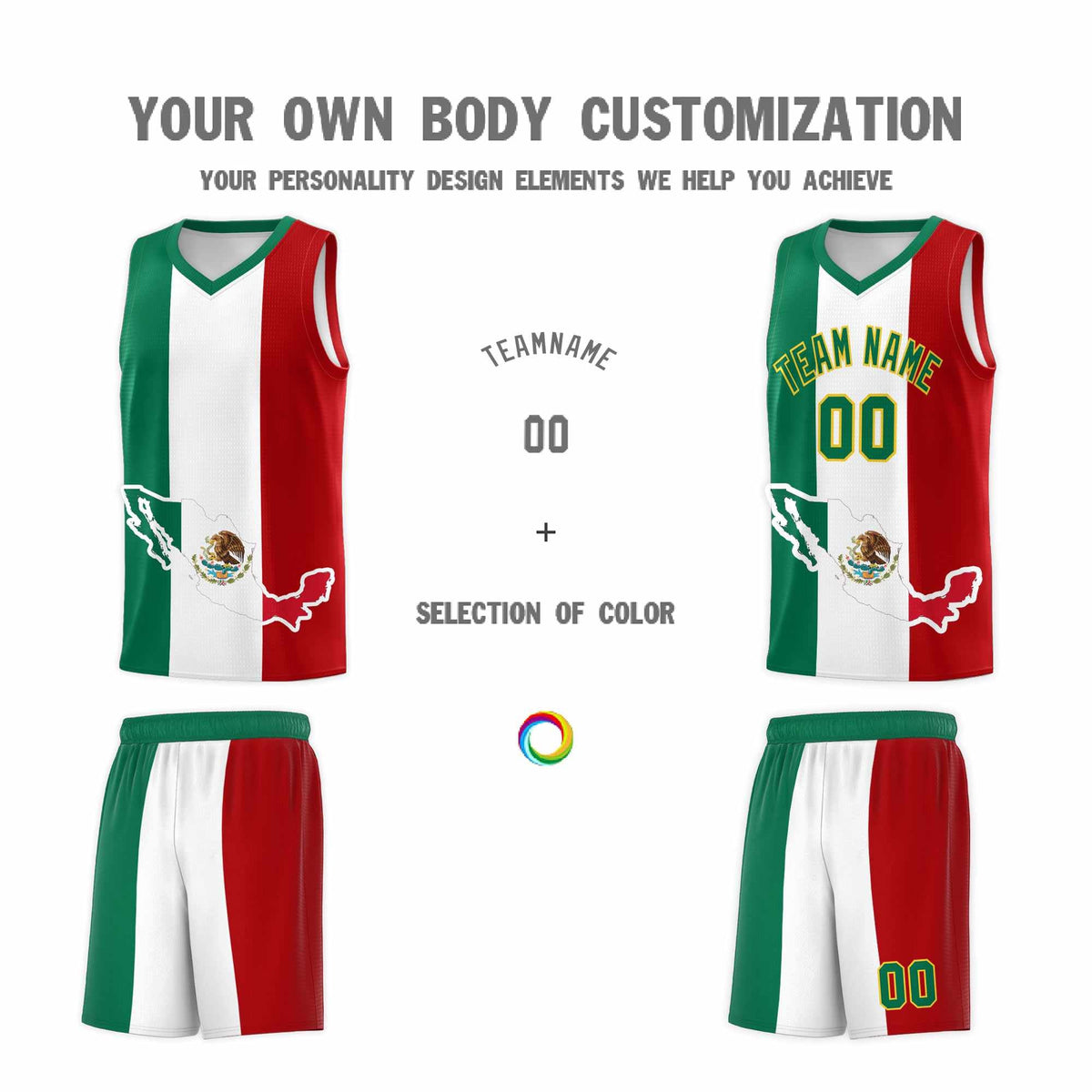 Custom White Kelly Green Red Mexican Colors Graffiti Patterns Quick-Drying Uniform Basketball Jersey