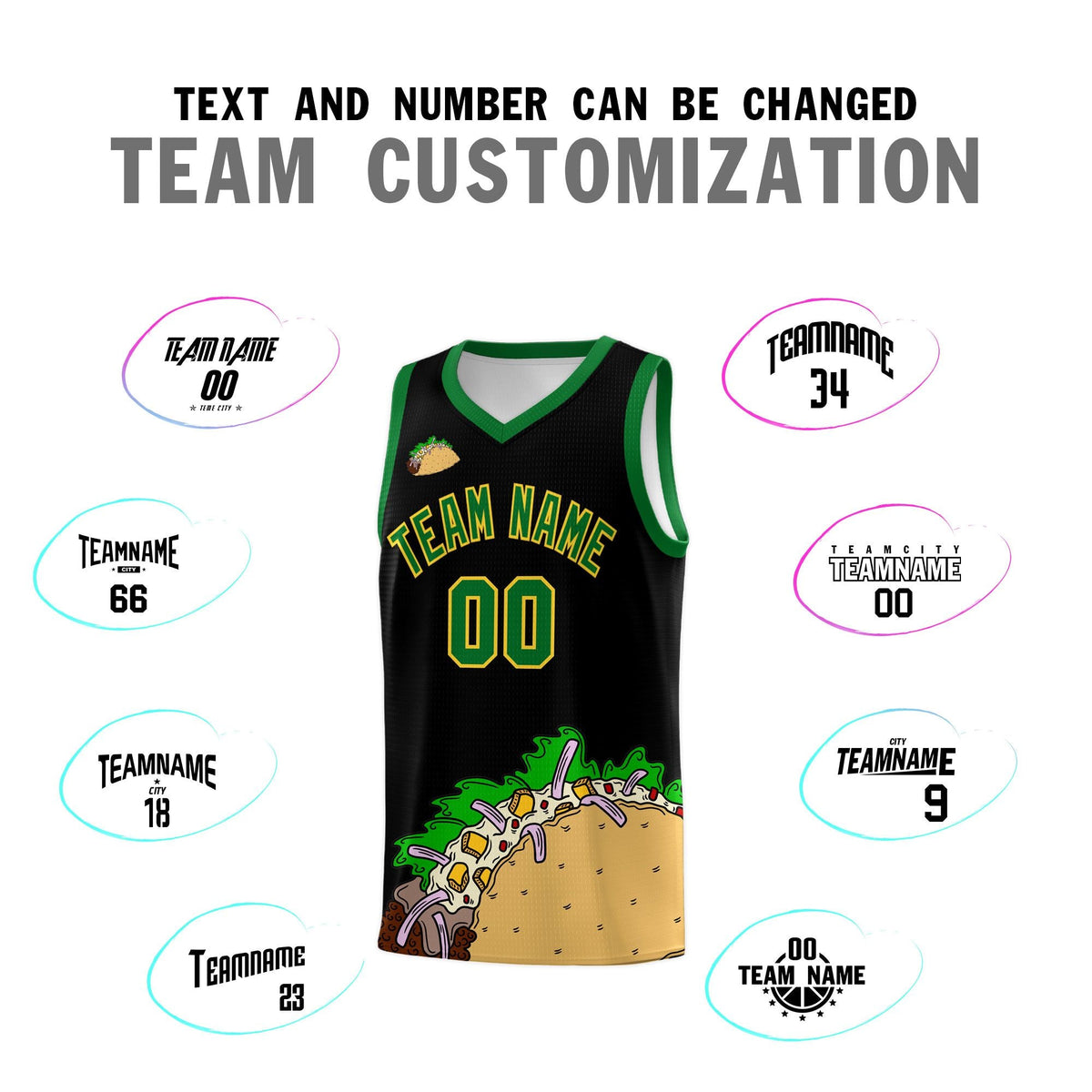 Custom Black Kelly Green Mexican Colors Graffiti Patterns Wrinkle-Resistant Uniform Basketball Jersey