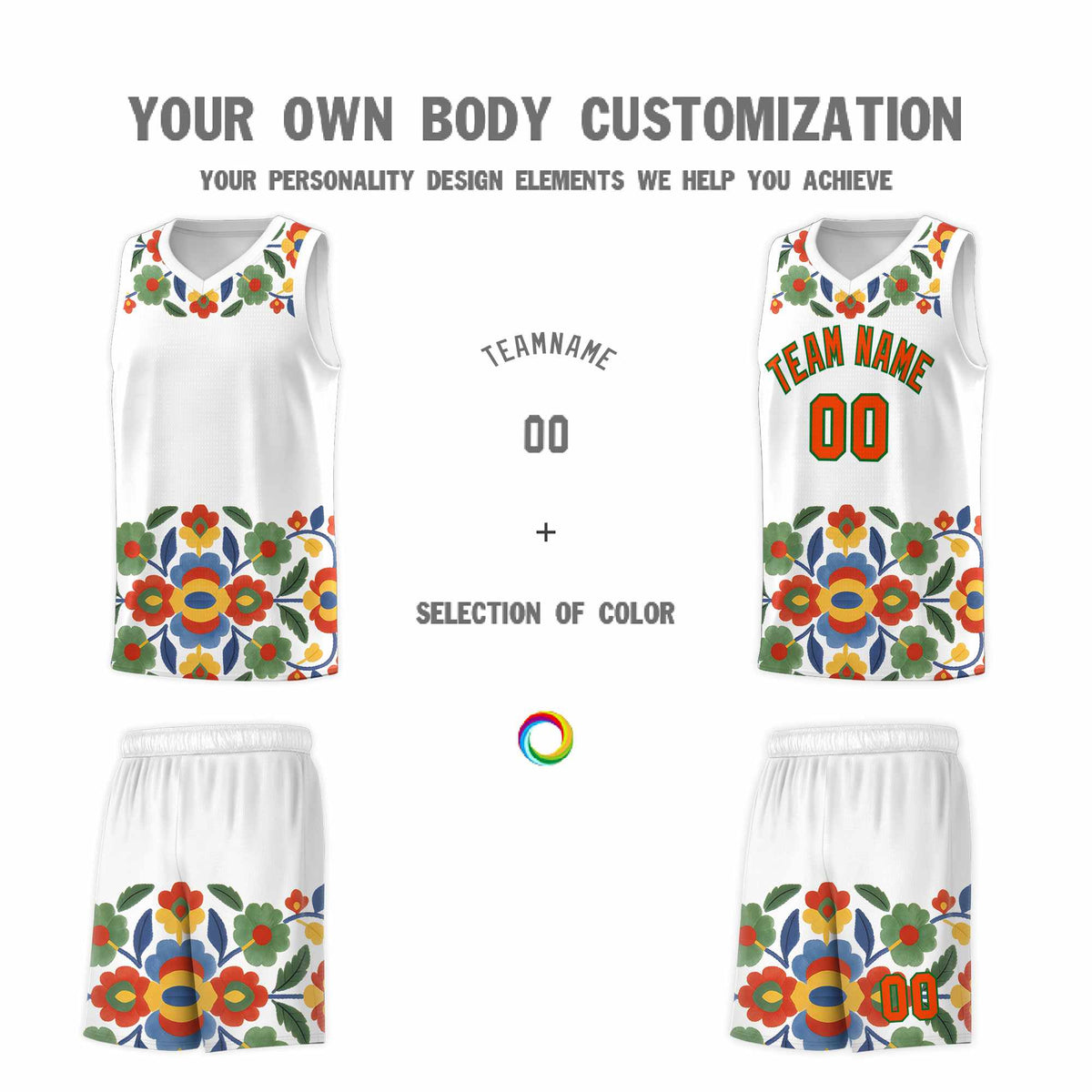Custom White Orange Mexican Colors Graffiti Patterns Lightweight Uniform Basketball Jersey