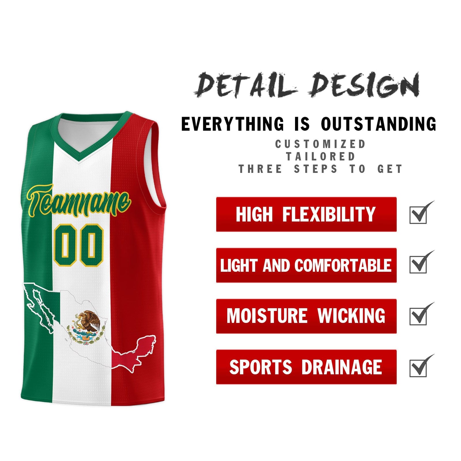 Custom White Kelly Green Red Mexican Colors Graffiti Patterns Quick-Drying Uniform Basketball Jersey
