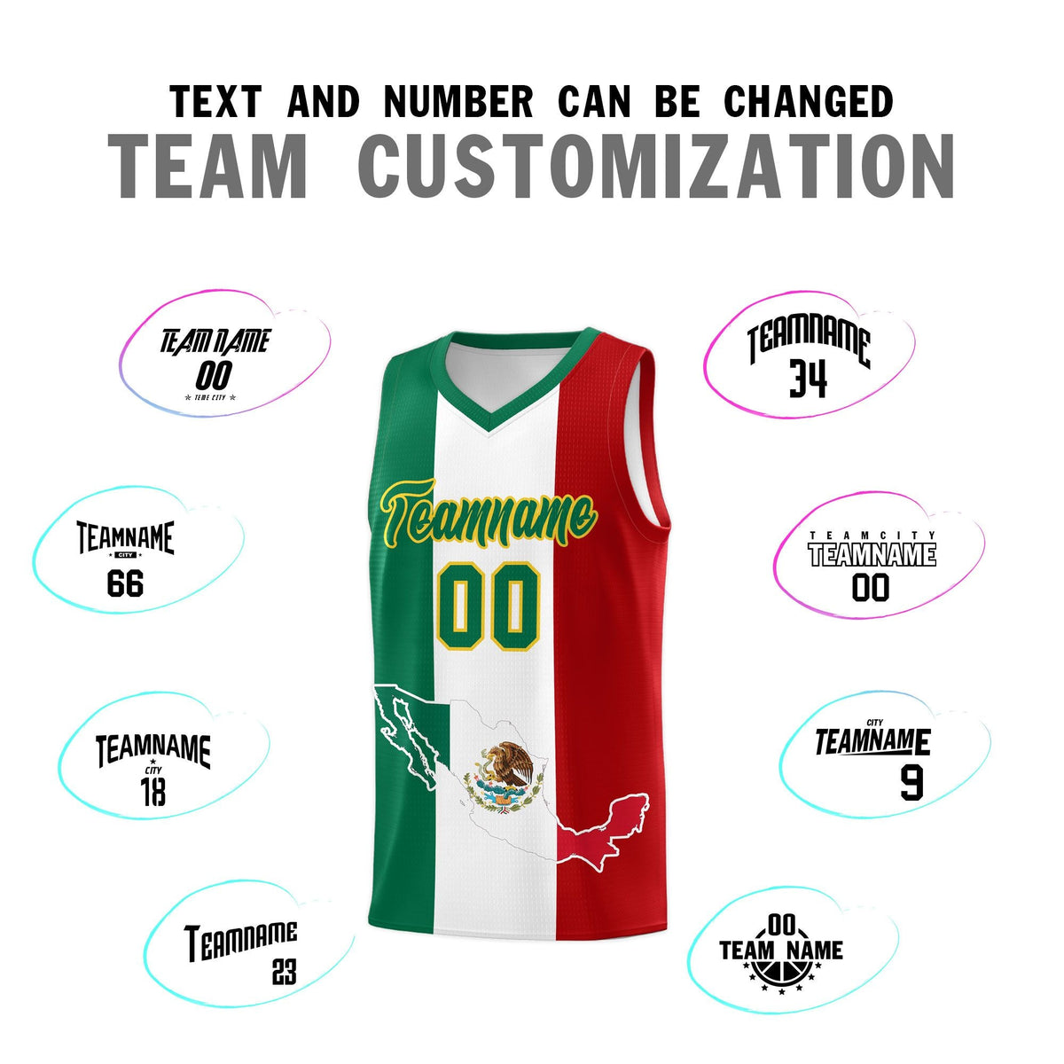 Custom White Kelly Green Red Mexican Colors Graffiti Patterns Quick-Drying Uniform Basketball Jersey