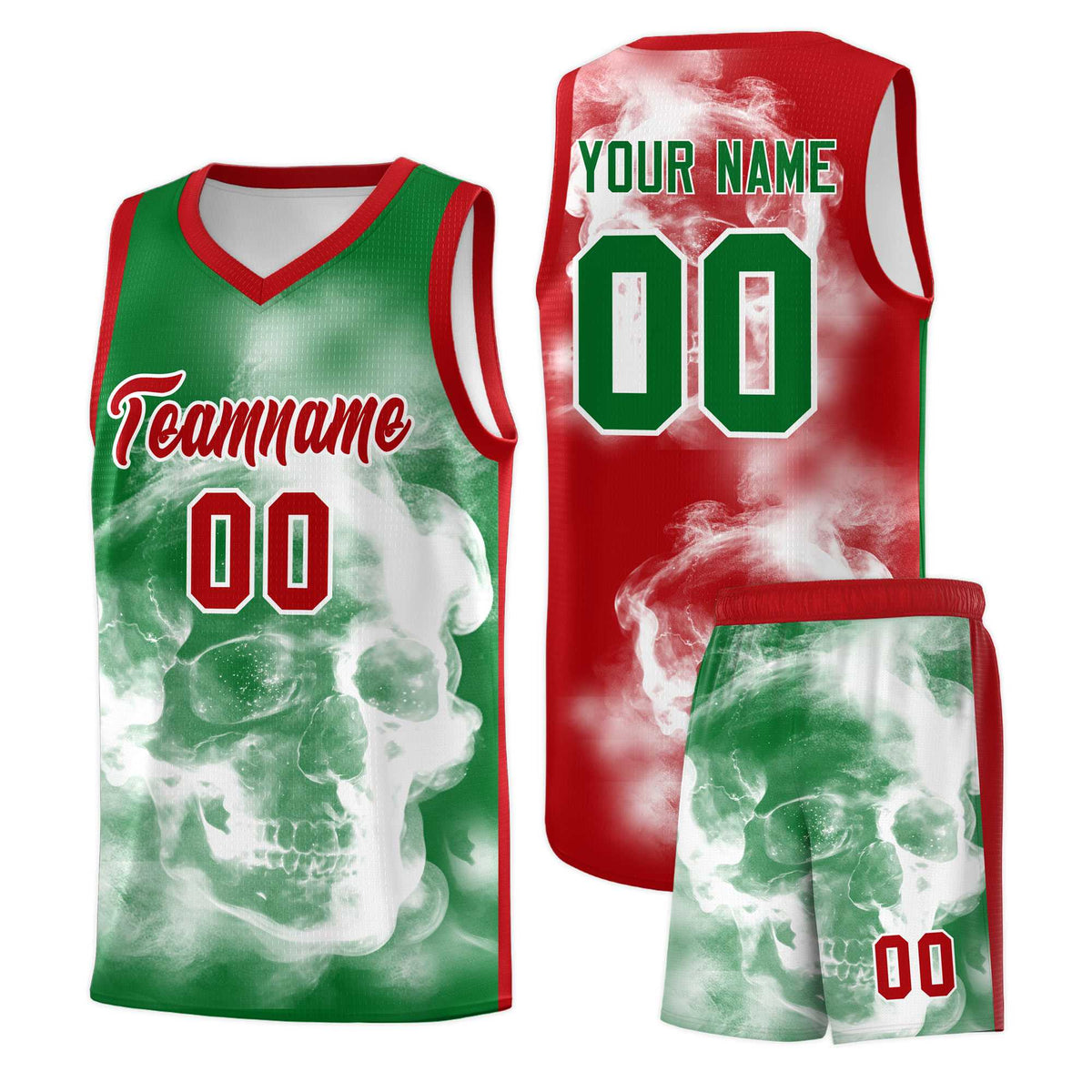 Custom White Red Kelly GreenMexican Colors Graffiti Patterns Drapable Uniform Basketball Jersey