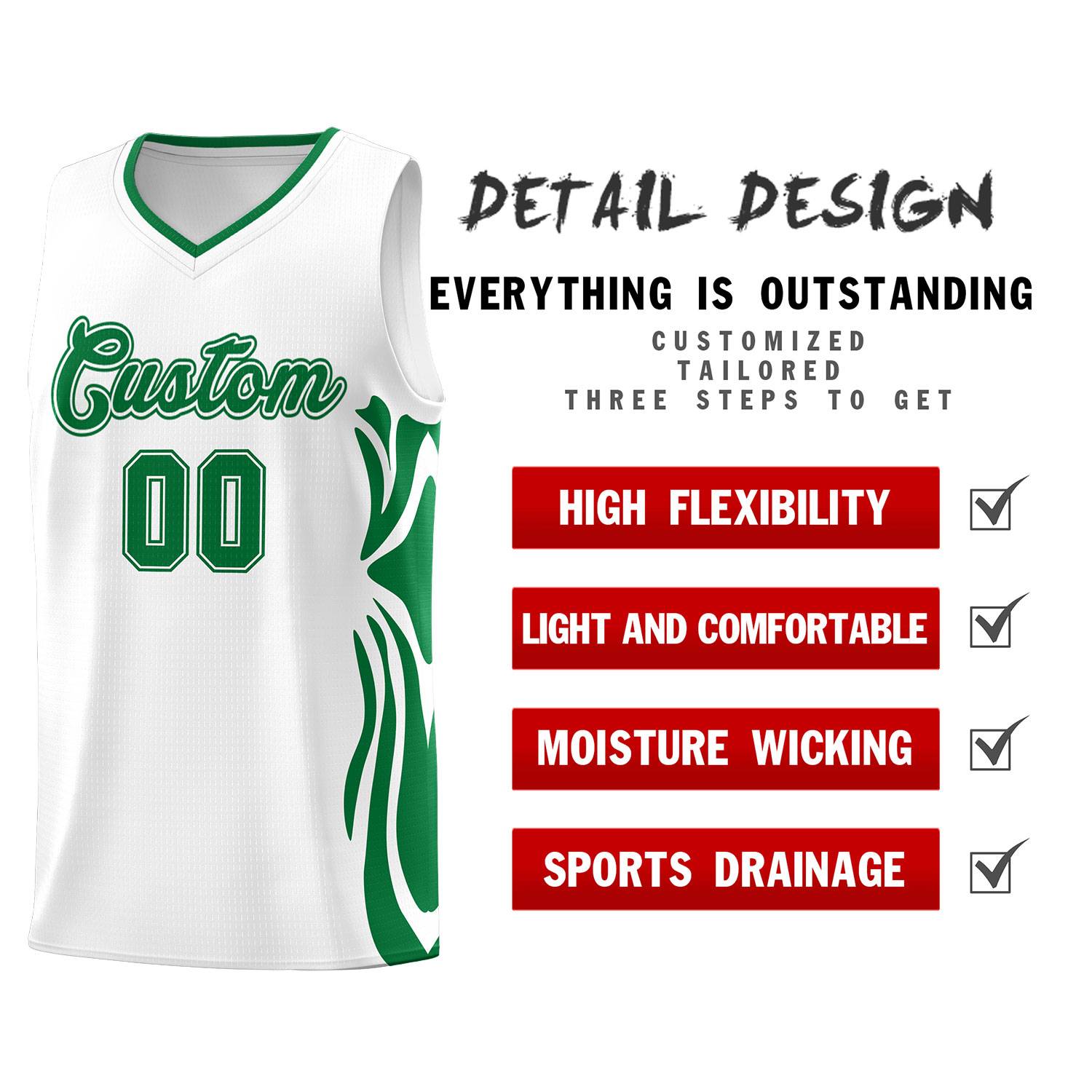 Custom White Kelly Green-Kelly Green Graffiti Pattern Side Curve Pattern Sports Uniform Basketball Jersey Sets