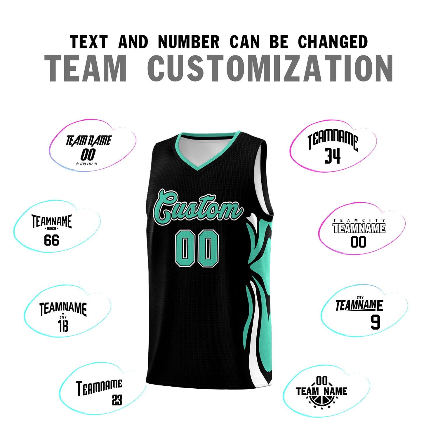 Custom Black Bright Green-White Graffiti Pattern Side Curve Pattern Sports Uniform Basketball Jersey Sets