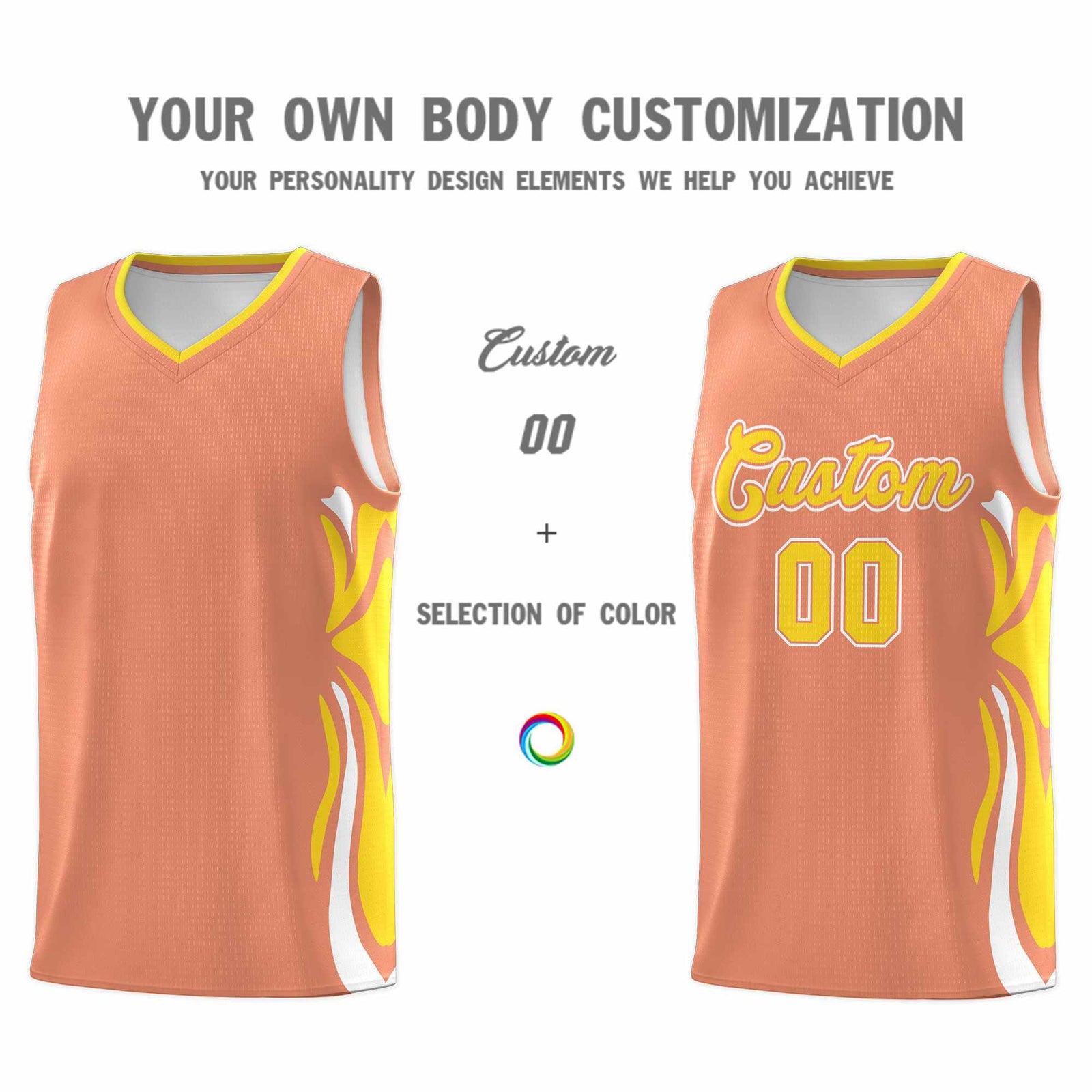 Custom Light Orange Gold-White Graffiti Pattern Side Curve Pattern Sports Uniform Basketball Jersey Sets