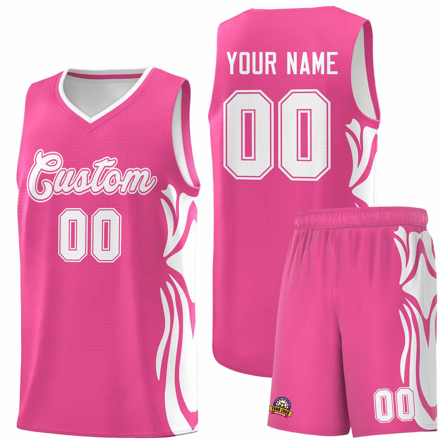 Custom Pink White-White Graffiti Pattern Side Curve Pattern Sports Uniform Basketball Jersey Sets