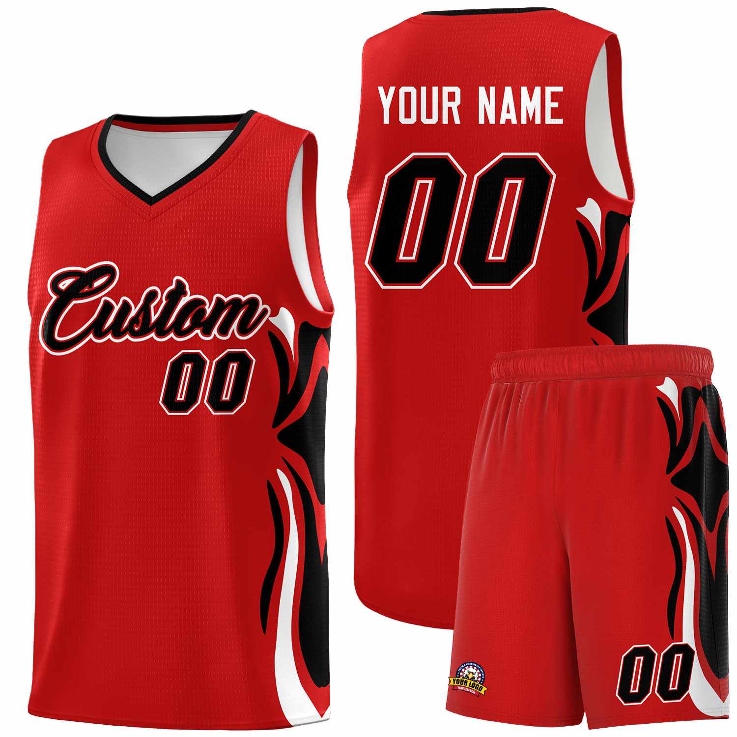 Custom Red Black-White Graffiti Pattern Side Curve Pattern Sports Uniform Basketball Jersey Sets