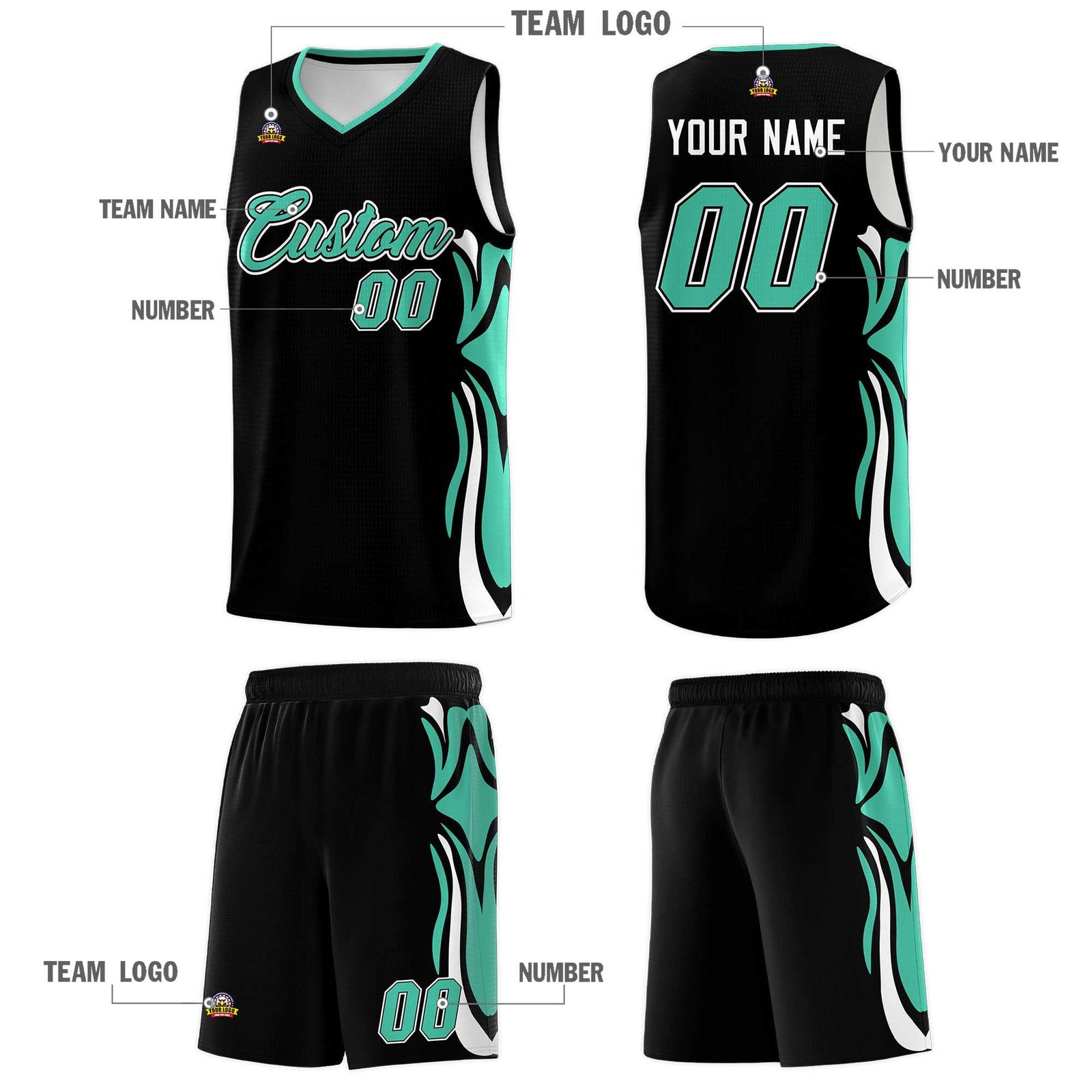 Custom Black Bright Green-White Graffiti Pattern Side Curve Pattern Sports Uniform Basketball Jersey Sets