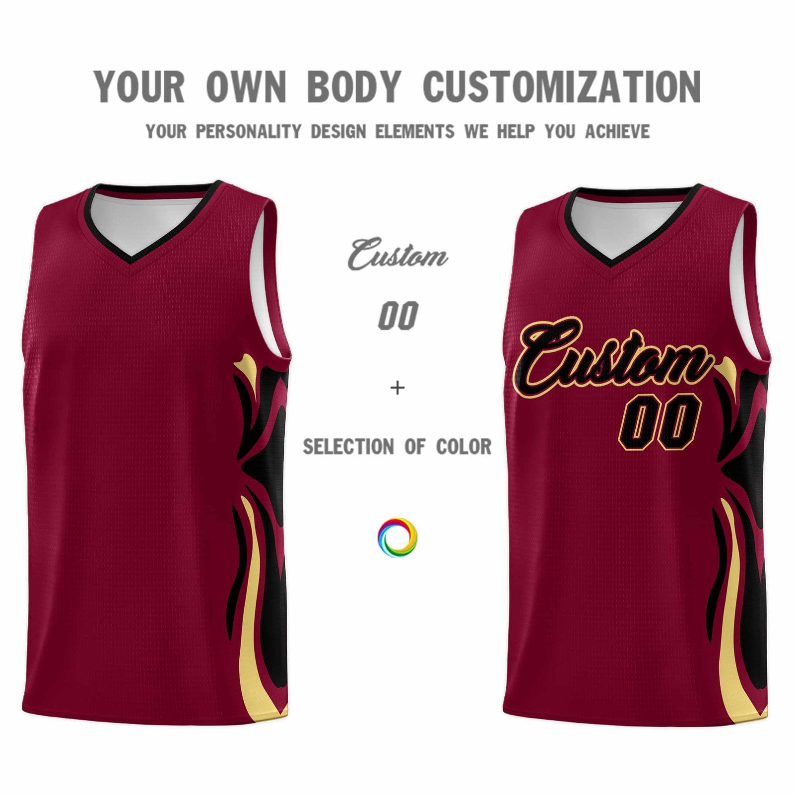Custom Crimson Black-Khaki Graffiti Pattern Side Curve Pattern Sports Uniform Basketball Jersey Sets