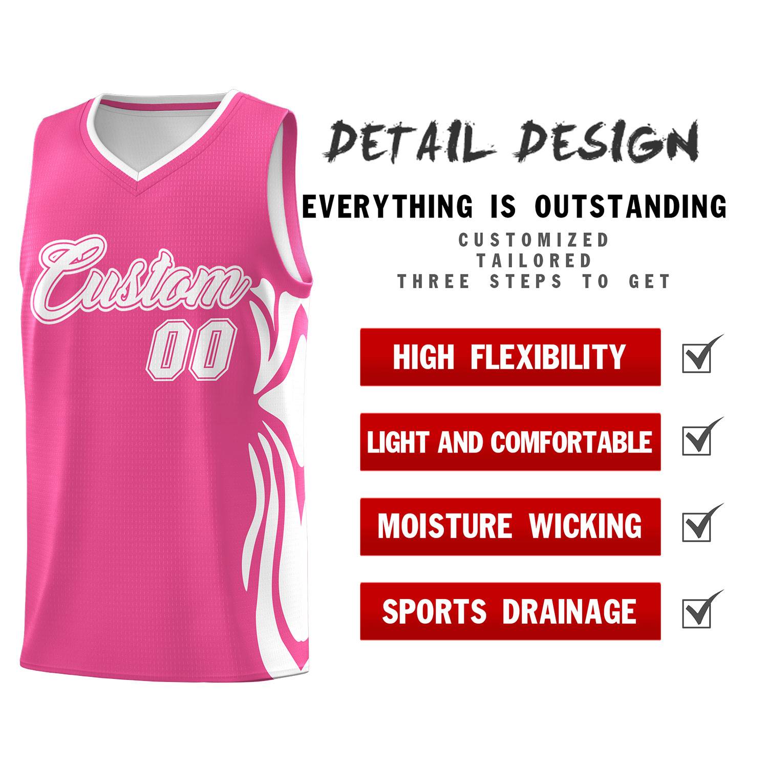 Custom Pink White-White Graffiti Pattern Side Curve Pattern Sports Uniform Basketball Jersey Sets