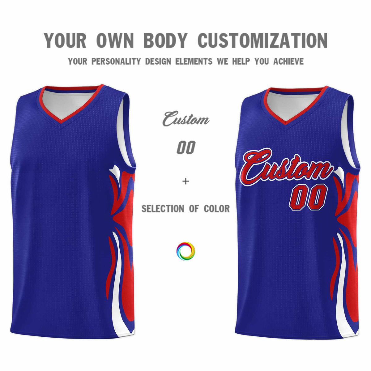 Custom Royal Red-White Graffiti Pattern Side Curve Pattern Sports Uniform Basketball Jersey Sets