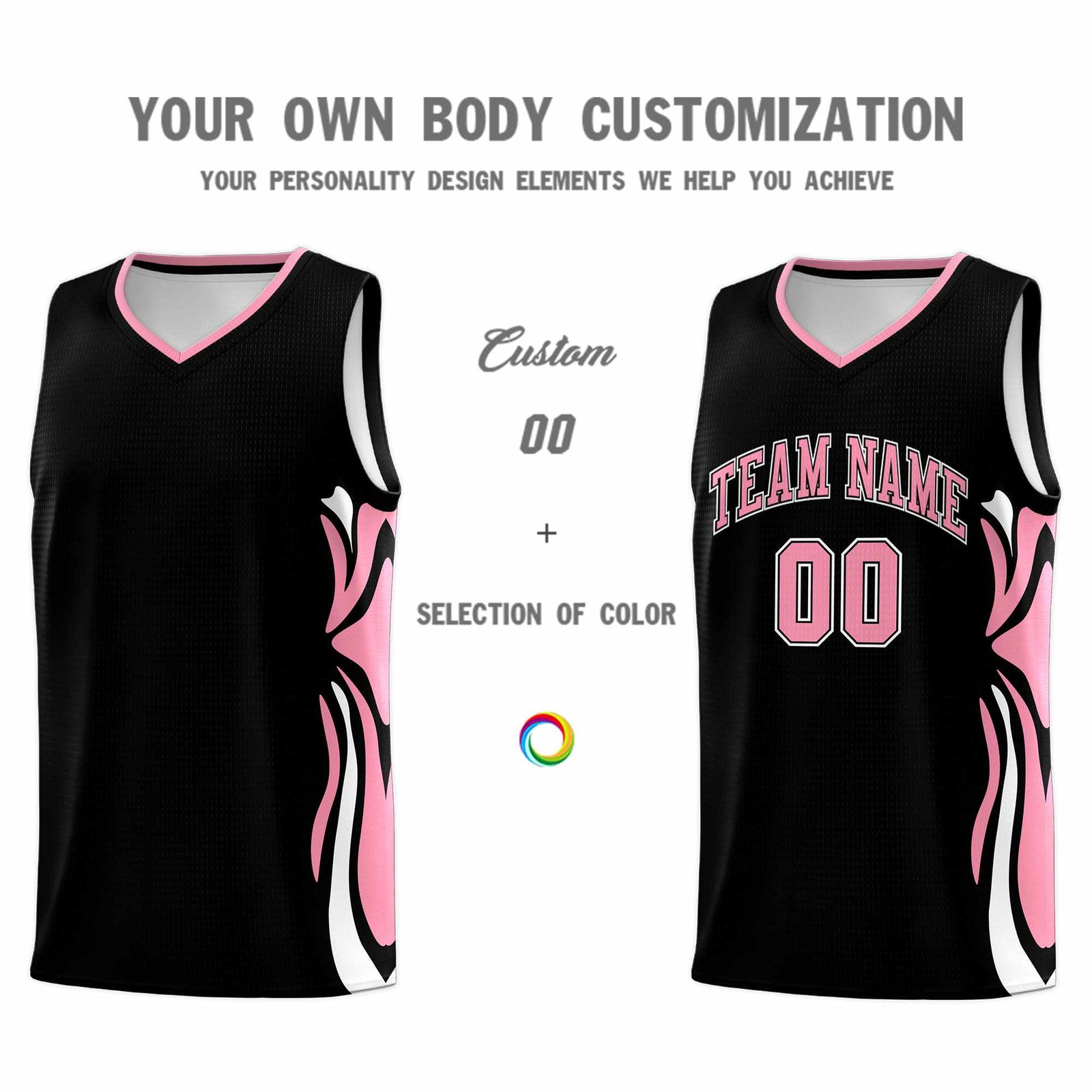 Custom Black Light Pink-White Graffiti Pattern Side Curve Pattern Sports Uniform Basketball Jersey Sets