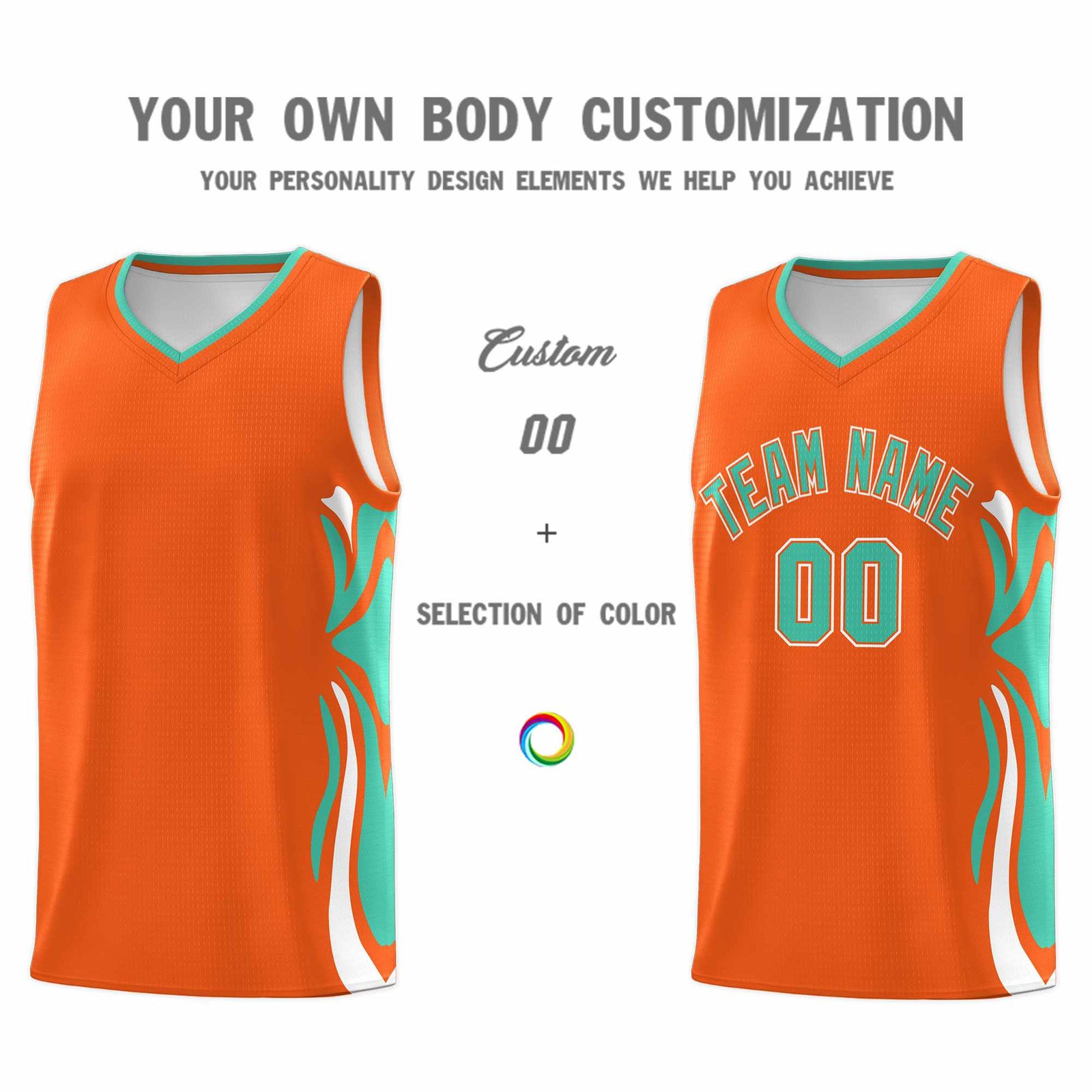 Custom Orange Bright Green-White Graffiti Pattern Side Curve Pattern Sports Uniform Basketball Jersey Sets