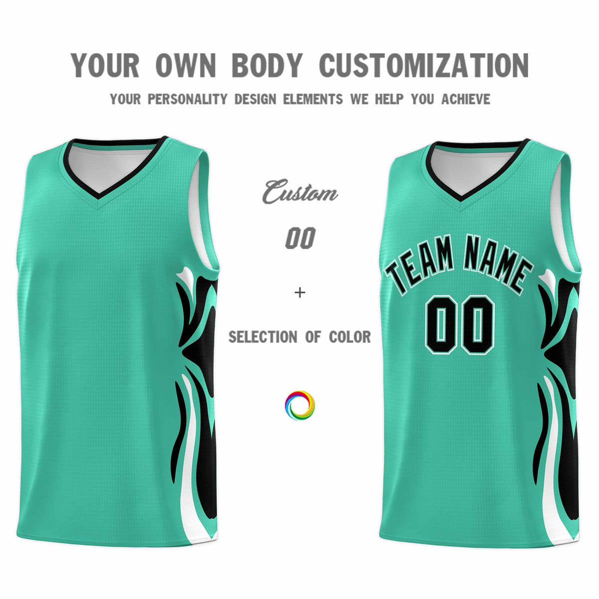 Custom Bright Green Black-White Graffiti Pattern Side Curve Pattern Sports Uniform Basketball Jersey Sets