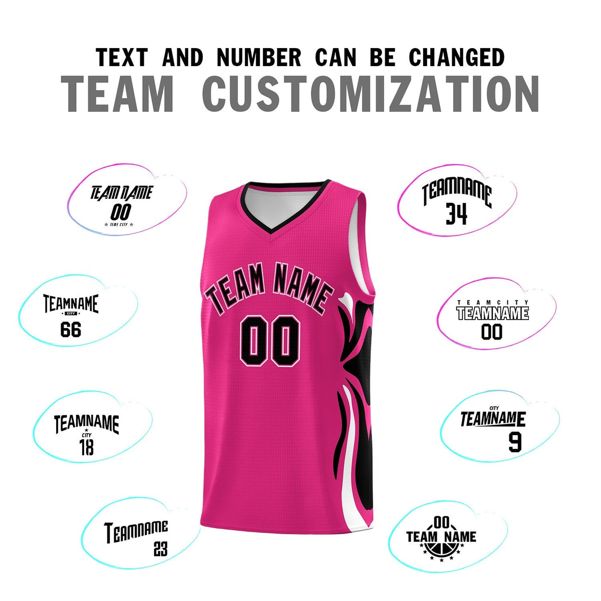 Custom Pink Black-White Graffiti Pattern Side Curve Pattern Sports Uniform Basketball Jersey Sets