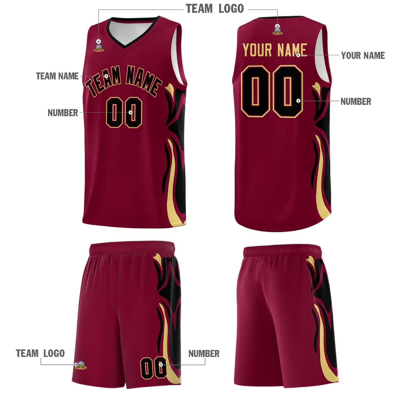 Custom Crimson Black-Khaki Graffiti Pattern Side Curve Pattern Sports Uniform Basketball Jersey Sets