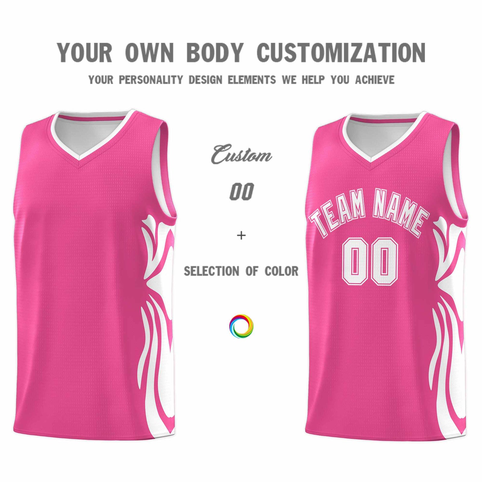 Custom Pink White-White Graffiti Pattern Side Curve Pattern Sports Uniform Basketball Jersey Sets