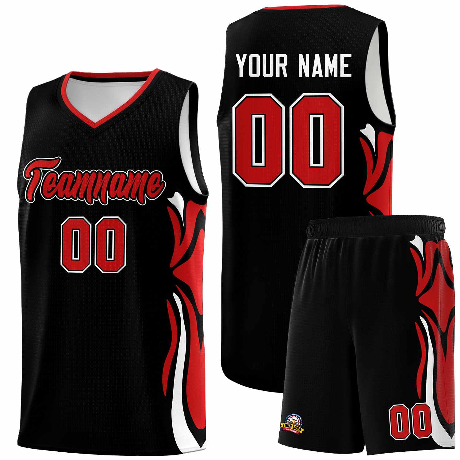 Custom Black Red-White Graffiti Pattern Side Curve Pattern Sports Uniform Basketball Jersey Sets