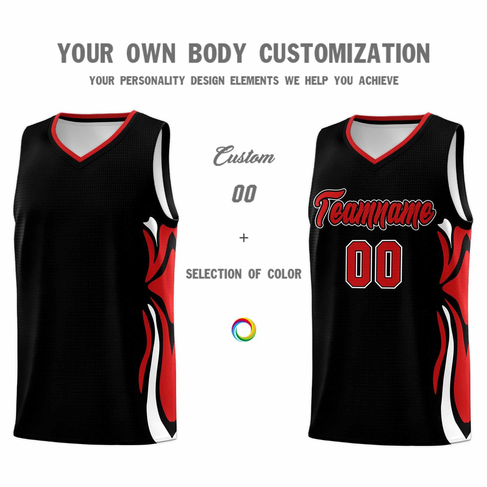 Custom Black Red-White Graffiti Pattern Side Curve Pattern Sports Uniform Basketball Jersey Sets