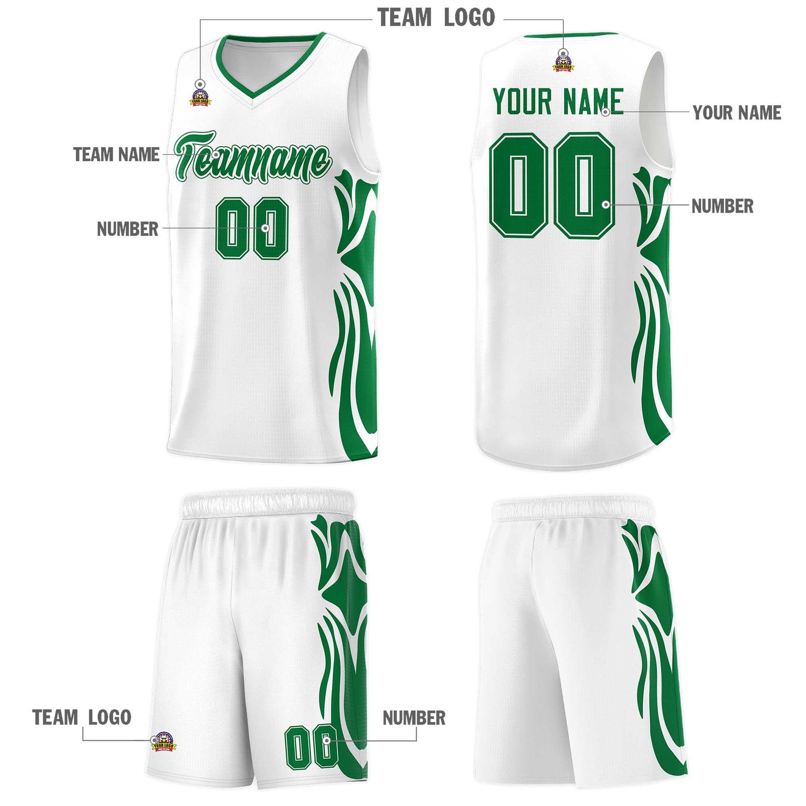 Custom White Kelly Green-Kelly Green Graffiti Pattern Side Curve Pattern Sports Uniform Basketball Jersey Sets